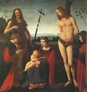 BOLTRAFFIO, Giovanni Antonio The Virgin and Child with Saints John the Baptist and Sebastian Between Two Donors (mk05) France oil painting reproduction